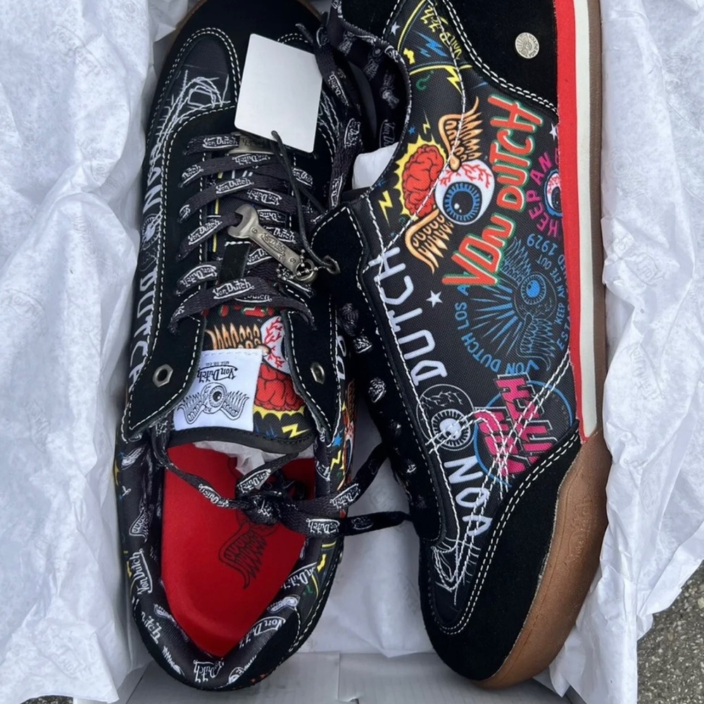Von Dutch Psycho Graffiti Sneakers Black MRJ53 Men 12 Multi Color Wild Style NIB